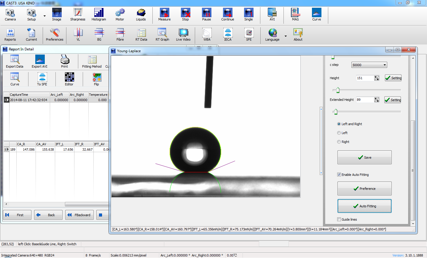 measurement of surface tension and contact angle by drop shape analysis software